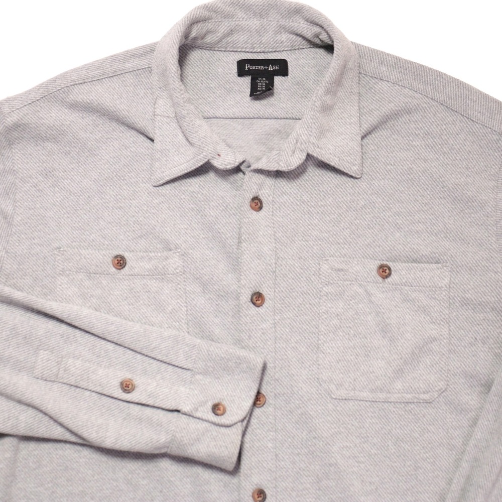 Porter & Ash Flannel Shirt Gray Textured Thick Chamois Long Sleeve Golf Men XL